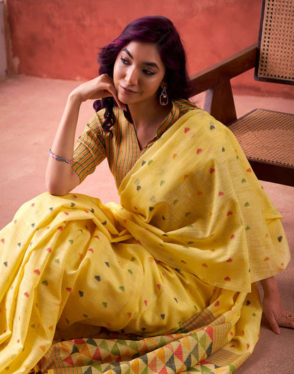 Yellow Silk Woven Saree