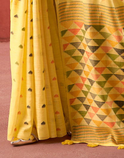 Yellow Silk Woven Saree