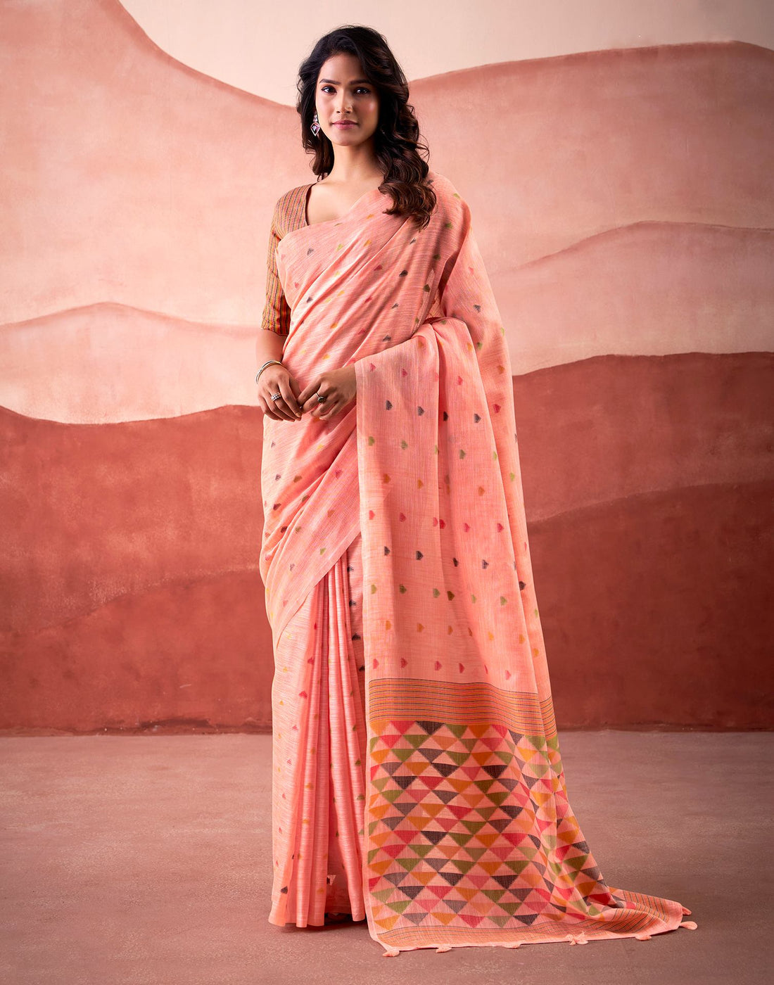 Peach Silk Woven Saree