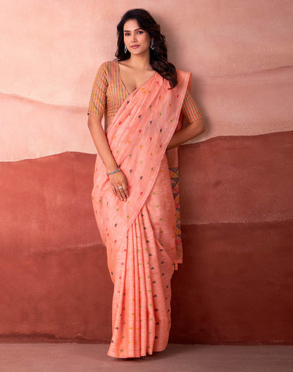Peach Silk Woven Saree
