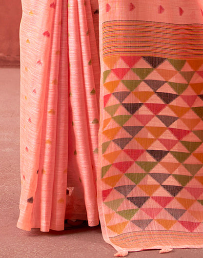 Peach Silk Woven Saree