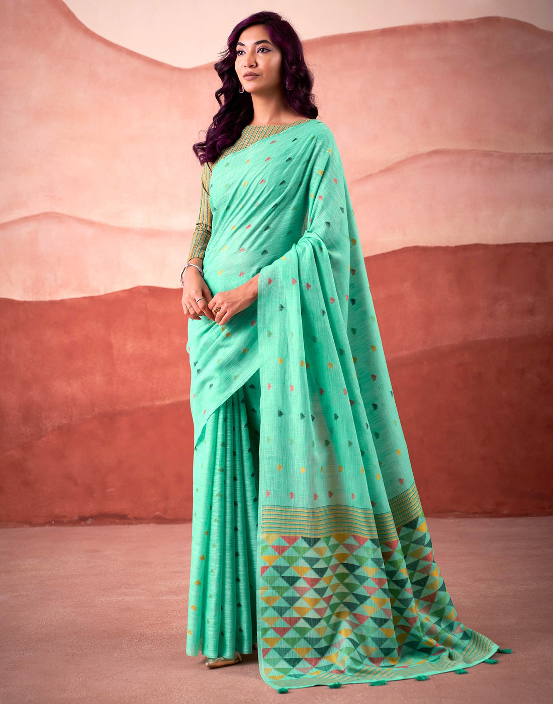 Teal Green Silk Woven Saree