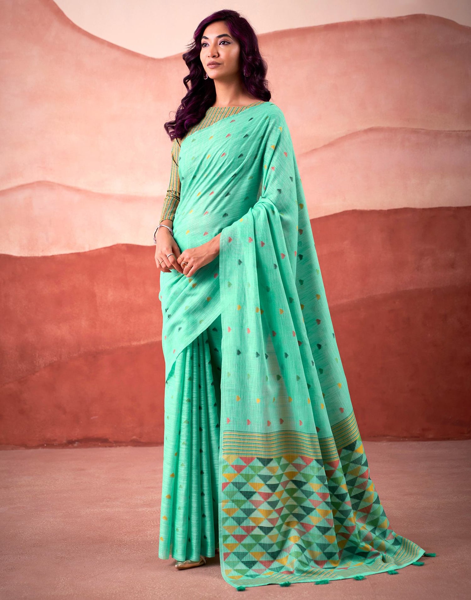 Teal Green Silk Woven Saree
