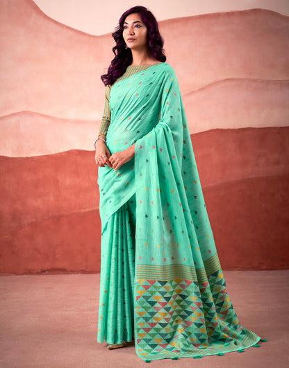 Teal Green Silk Woven Saree