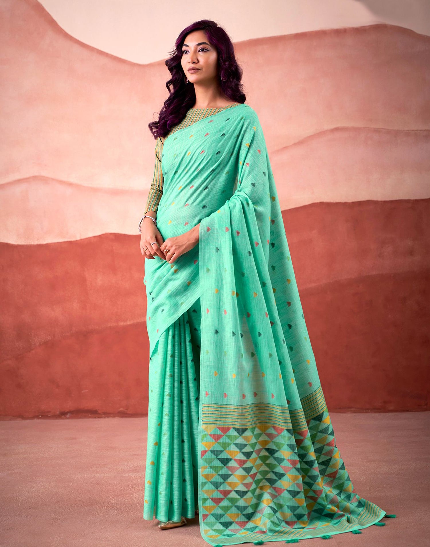 Teal Green Silk Woven Saree