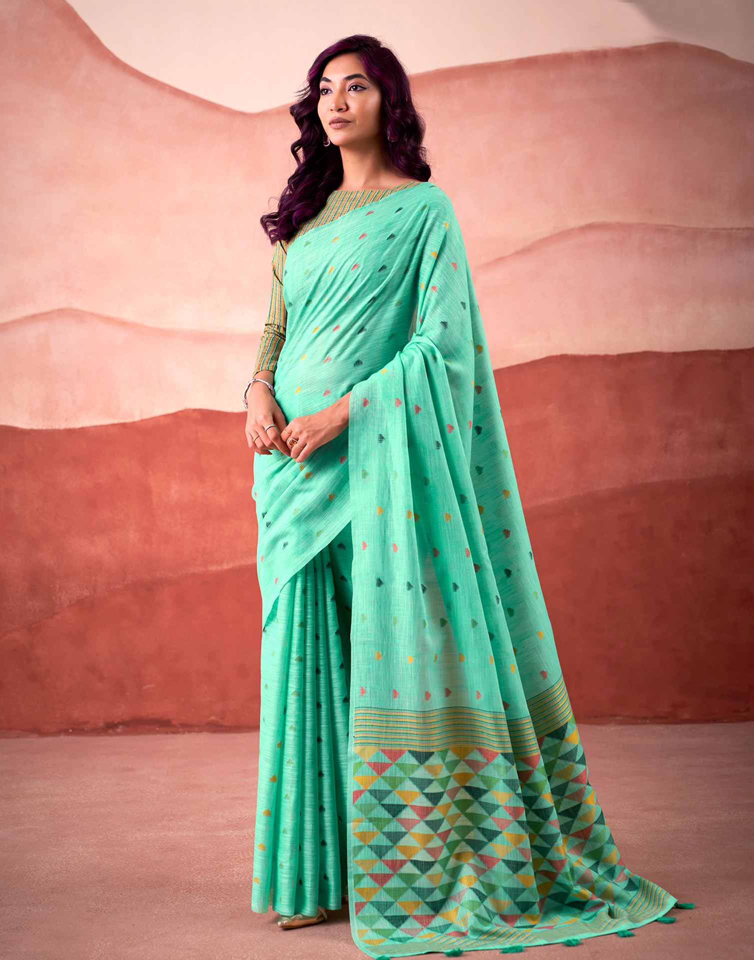 Teal Green Silk Woven Saree