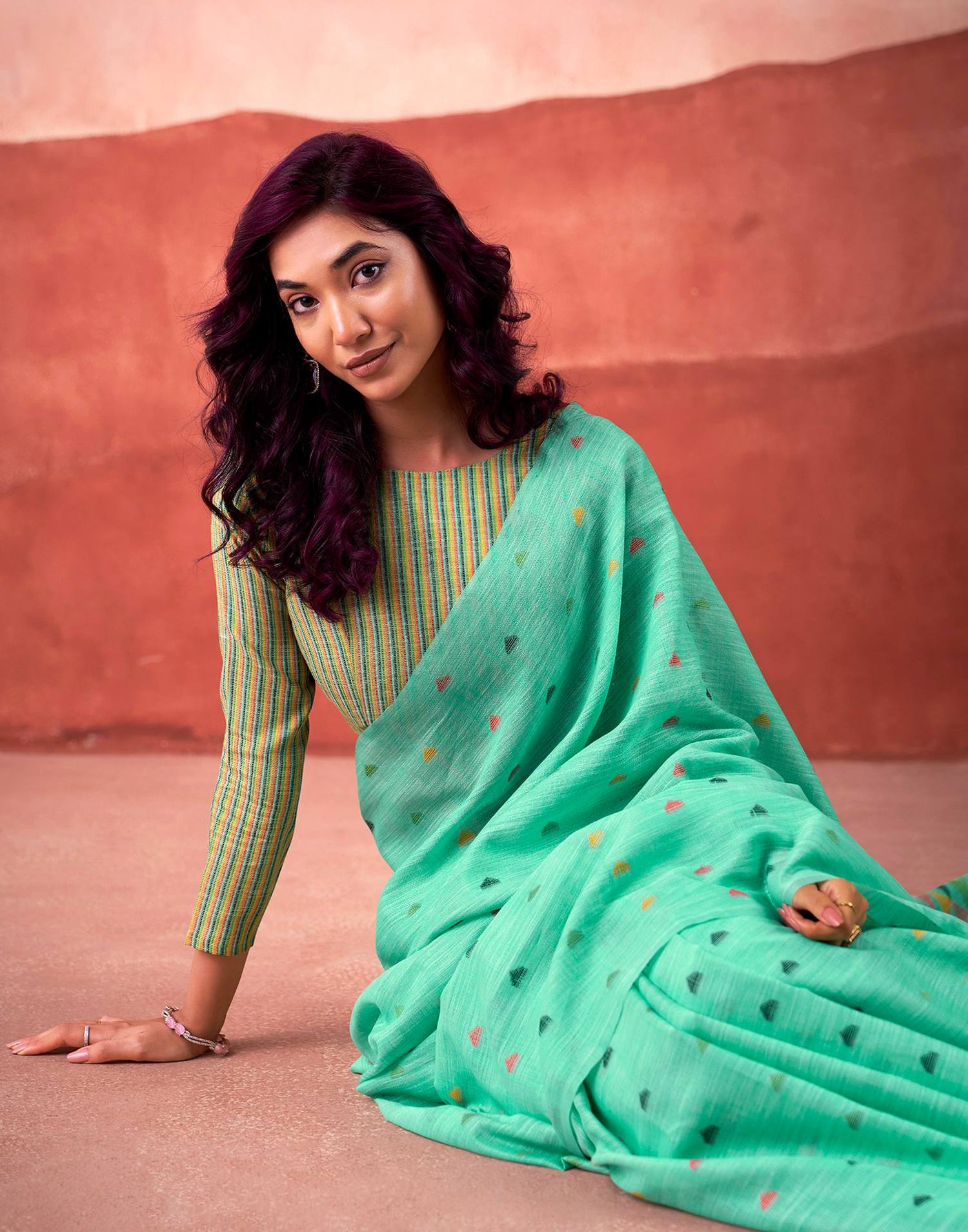 Teal Green Silk Woven Saree