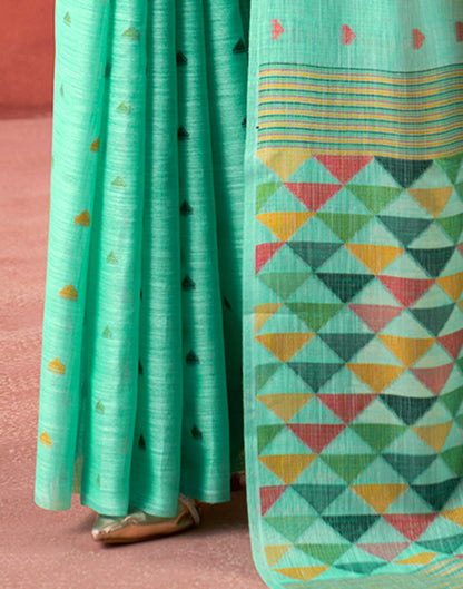 Teal Green Silk Woven Saree