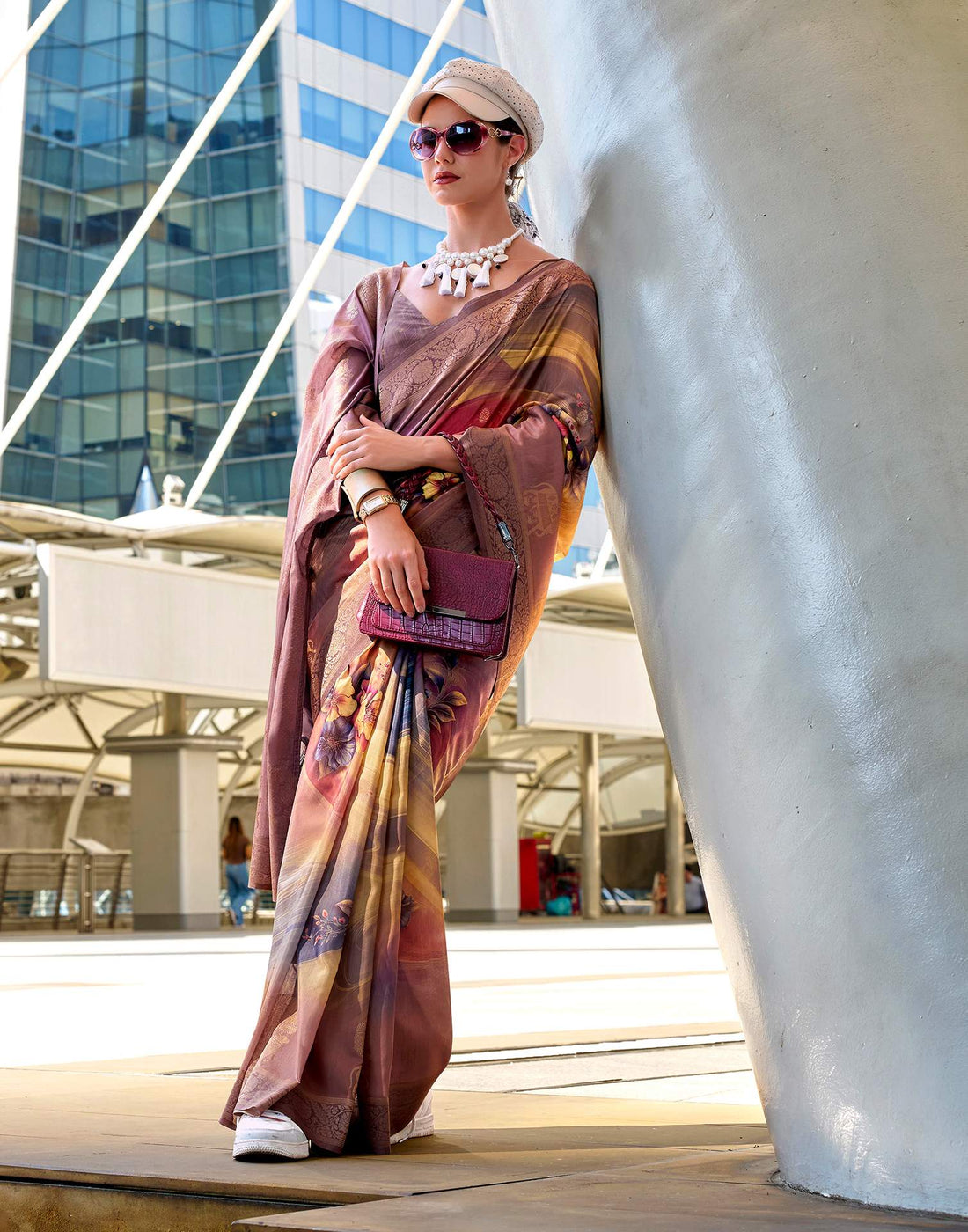 Mauve Silk Printed Woven Saree