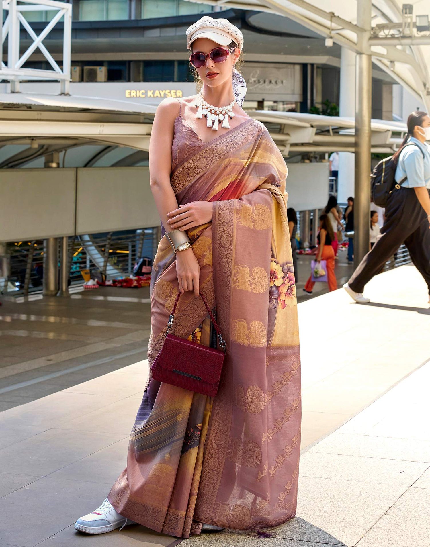 Mauve Silk Printed Woven Saree