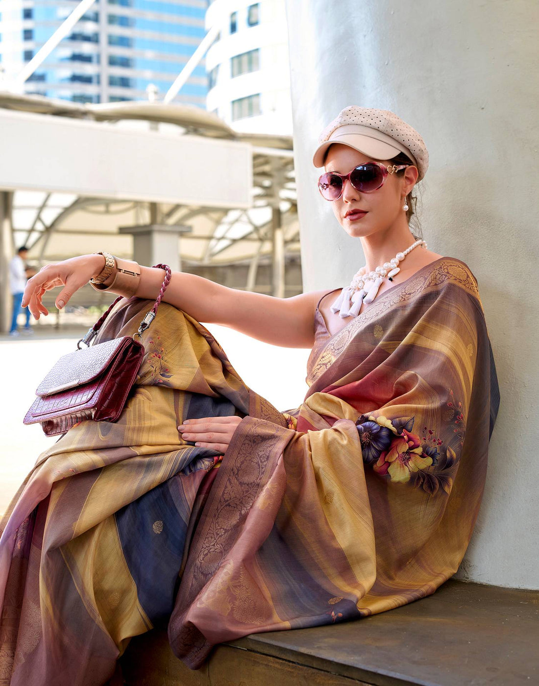 Mauve Silk Printed Woven Saree