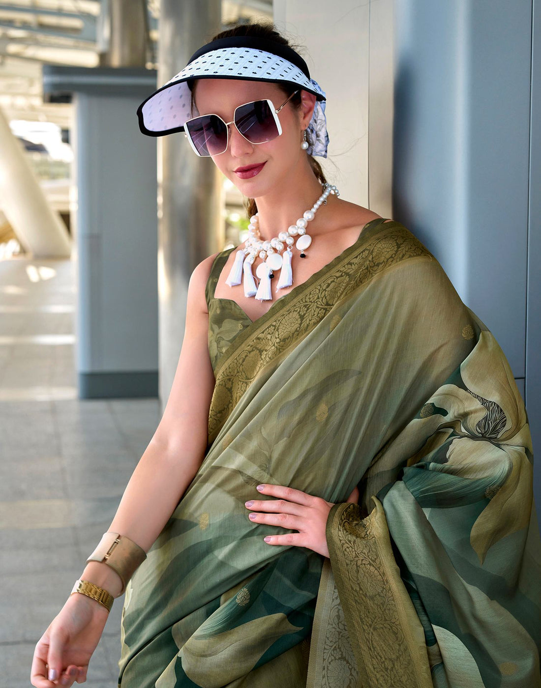 Moss Green Silk Printed Woven Saree