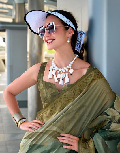 Moss Green Silk Printed Woven Saree