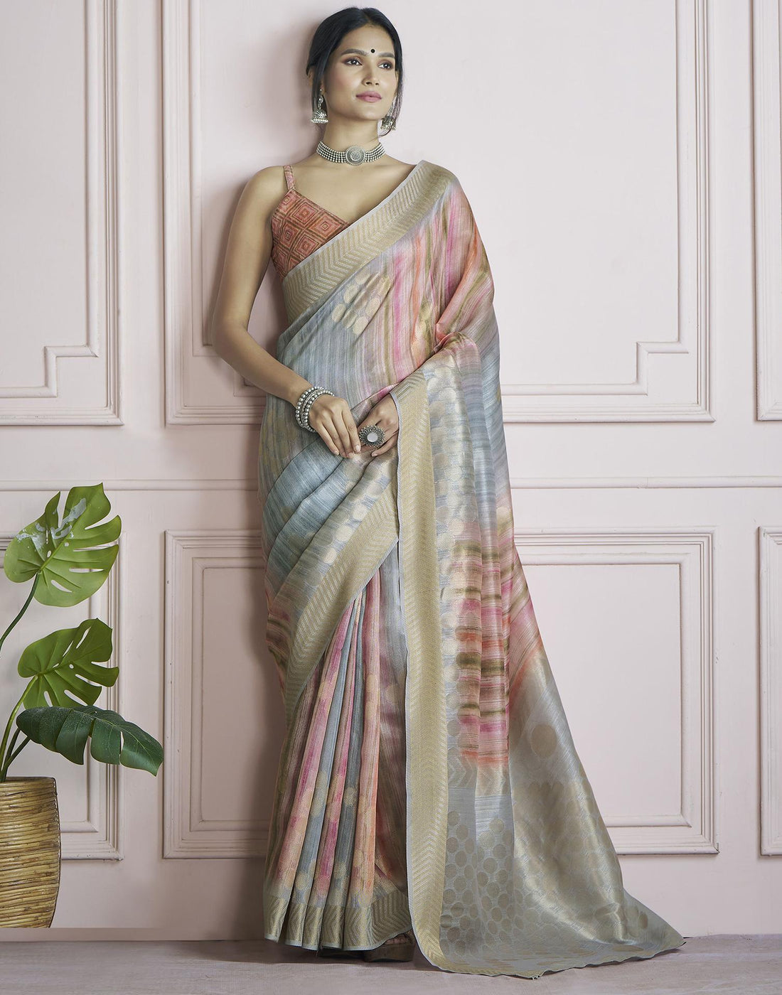 Light Grey Khadi Printed Woven Saree