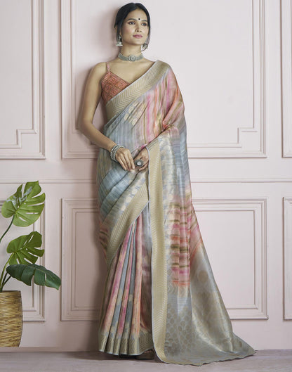 Light Grey Khadi Printed Woven Saree