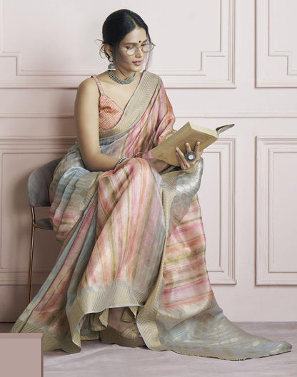 Light Grey Khadi Printed Woven Saree