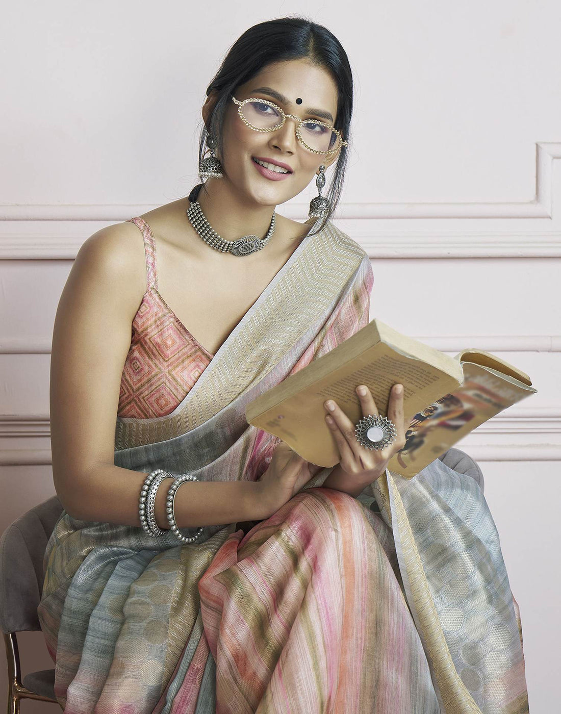 Light Grey Khadi Printed Woven Saree