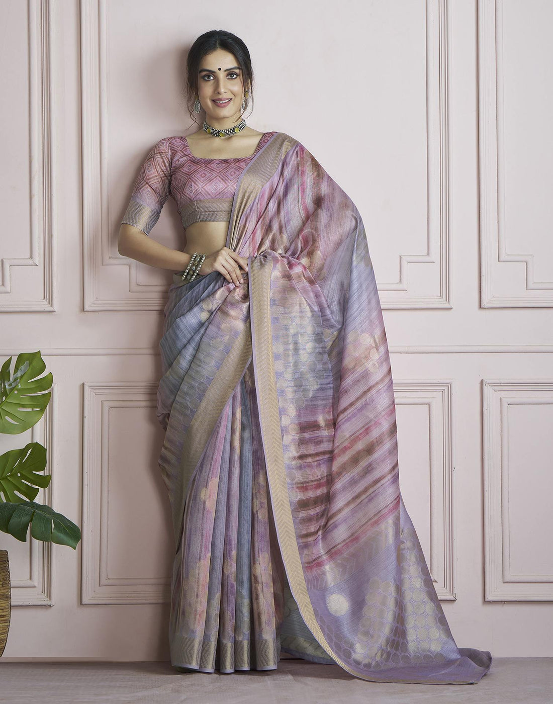 Lavender Khadi Printed Woven Saree