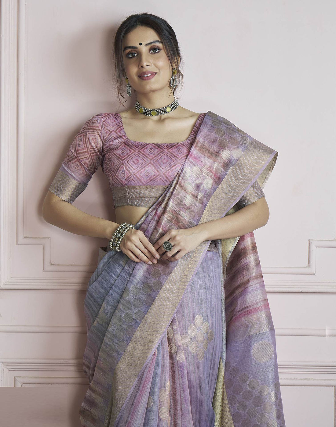 Lavender Khadi Printed Woven Saree
