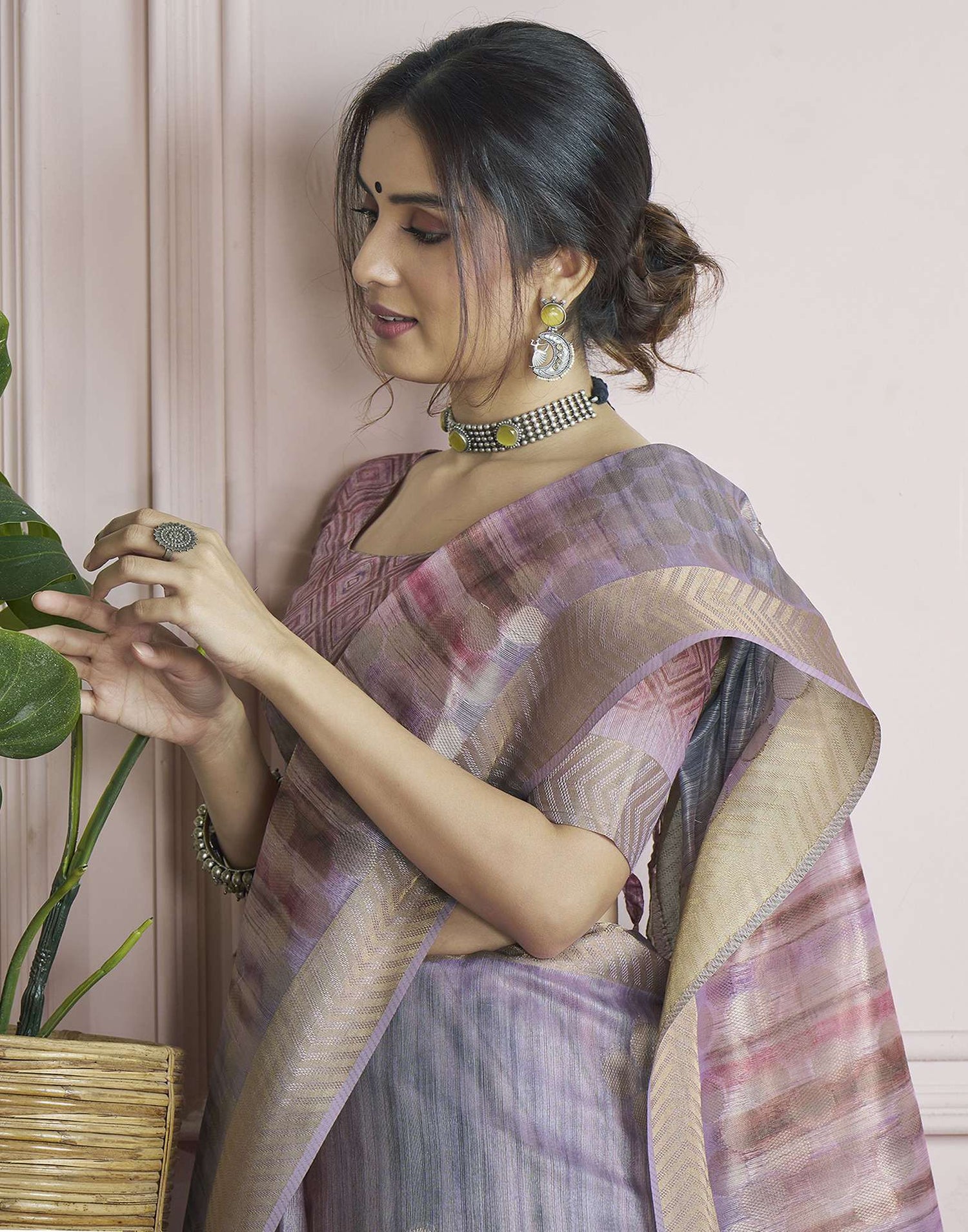 Lavender Khadi Printed Woven Saree