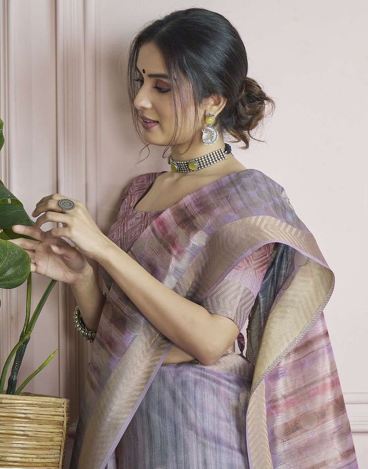 Lavender Khadi Printed Woven Saree