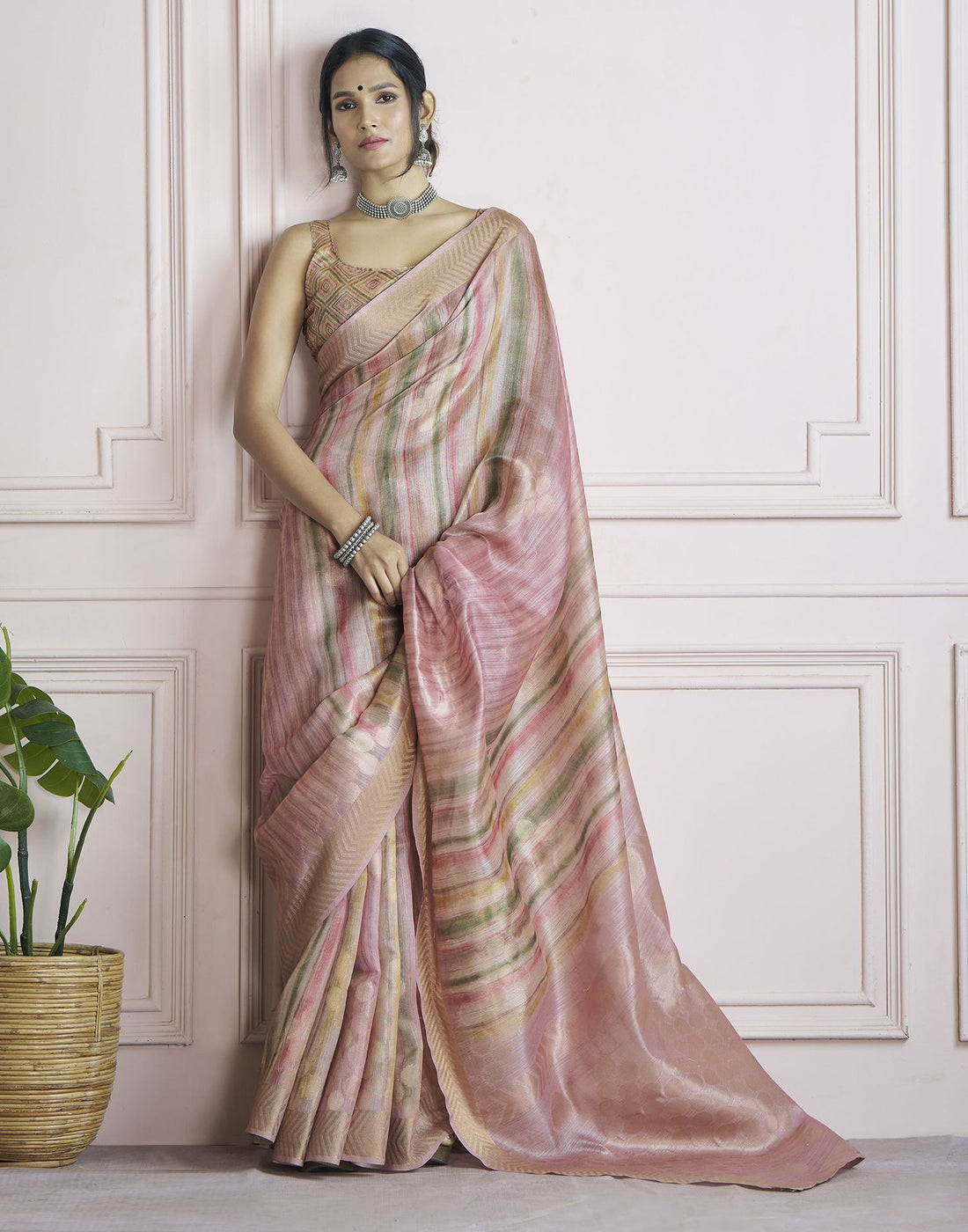 Light Peach Khadi Printed Woven Saree