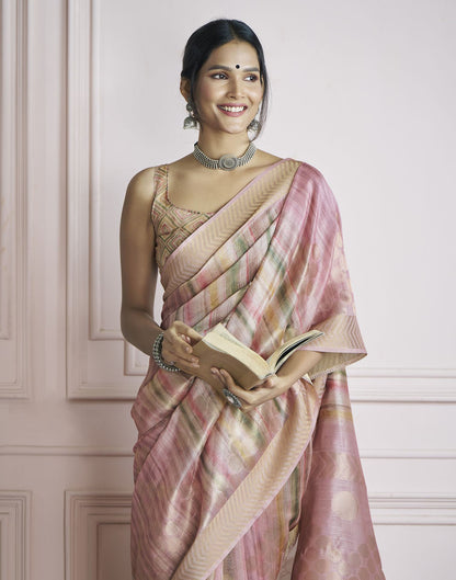 Light Peach Khadi Printed Woven Saree
