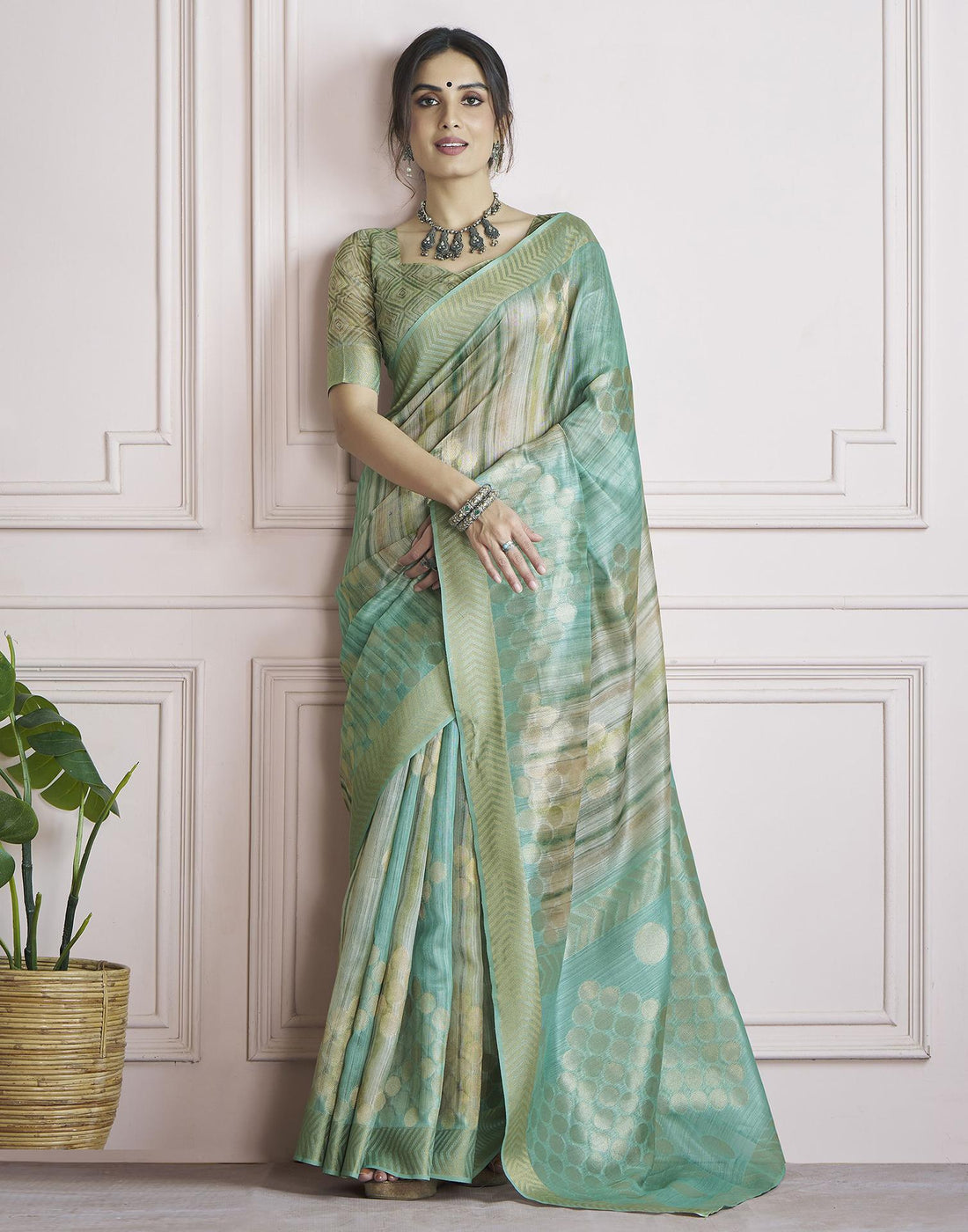 Teal Green Khadi Printed Woven Saree