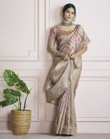 Rose Pink Khadi Printed Woven Saree