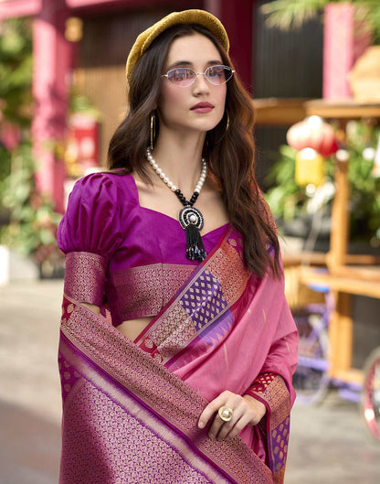 Coral Pink Silk Woven Saree