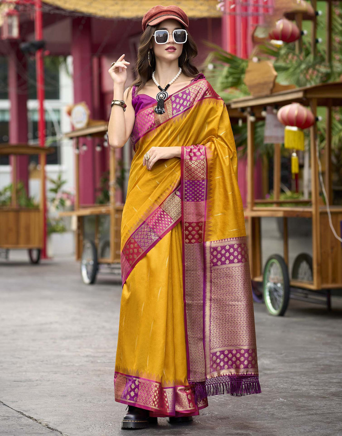 Mustard Yellow Silk Woven Saree