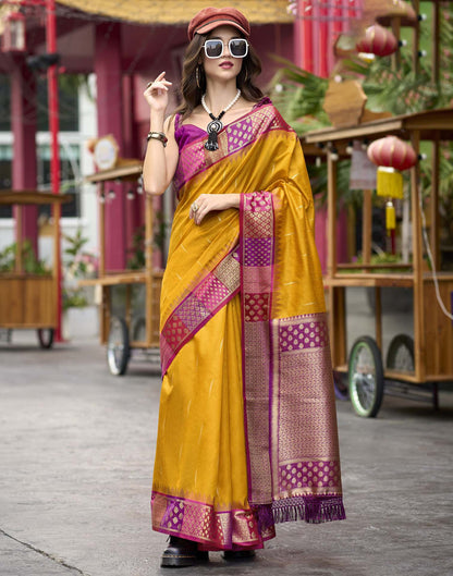Mustard Yellow Silk Woven Saree
