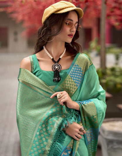 Teal Green Silk Woven Saree