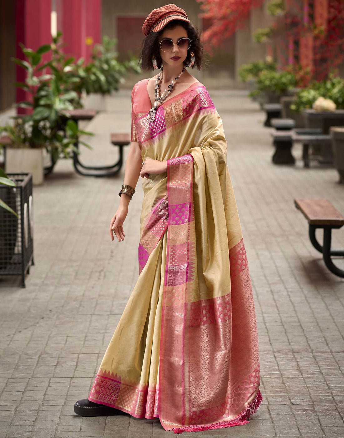 Dark Beige Silk Woven Saree