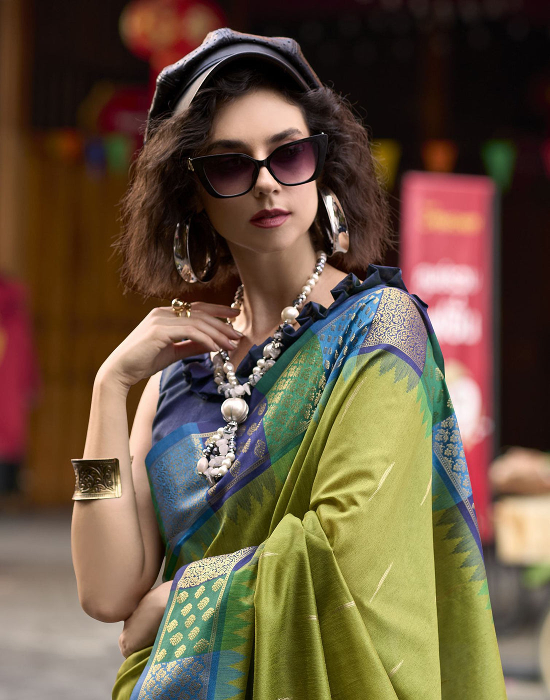 Mehandi Green Silk Woven Saree