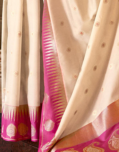 Cream Silk Woven Banarasi Saree
