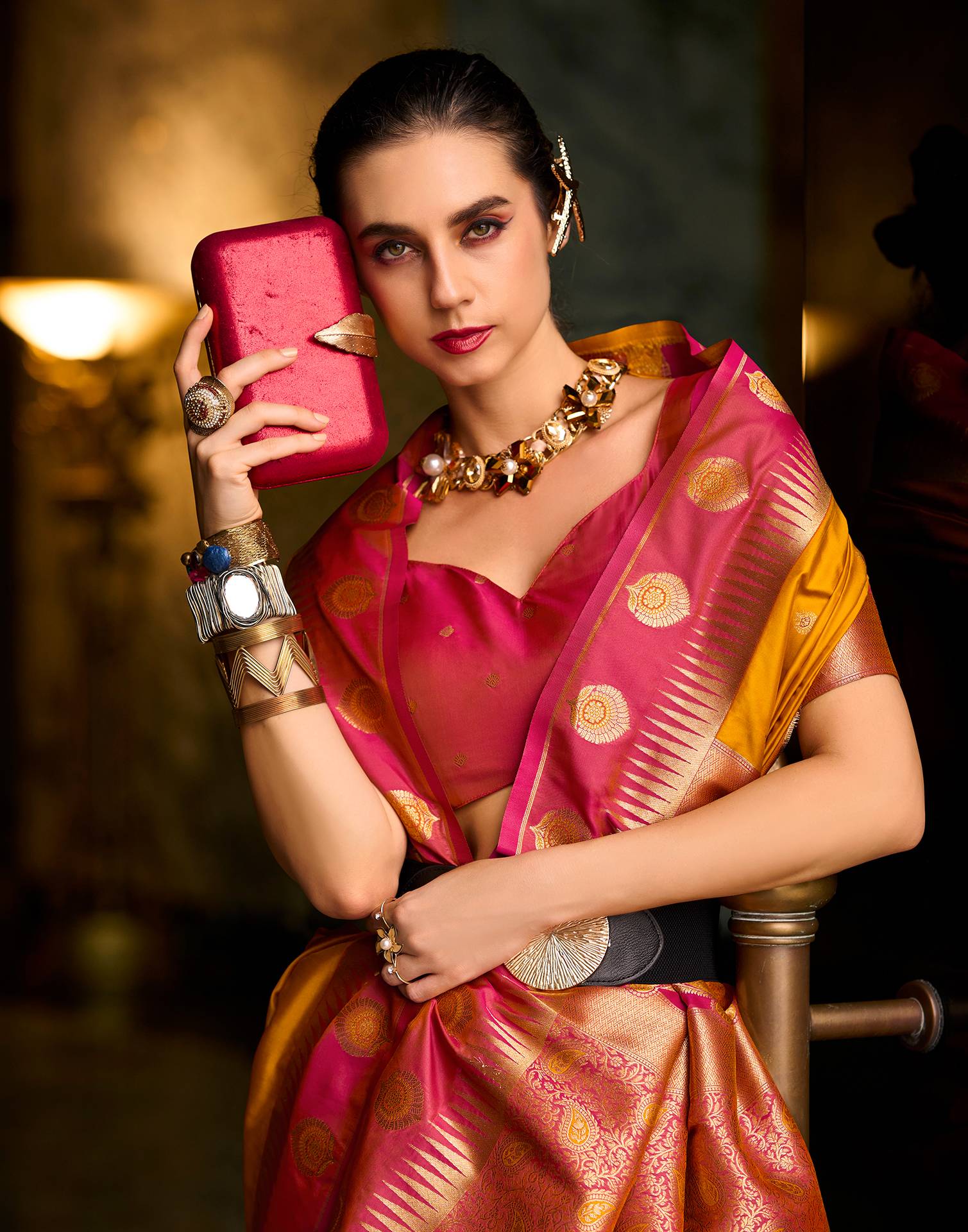 Mustard Yellow Silk Woven Banarasi Saree