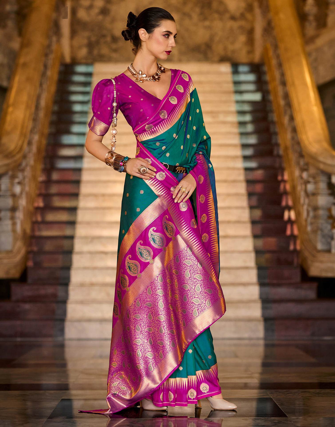 Rama Green Silk Woven Banarasi Saree