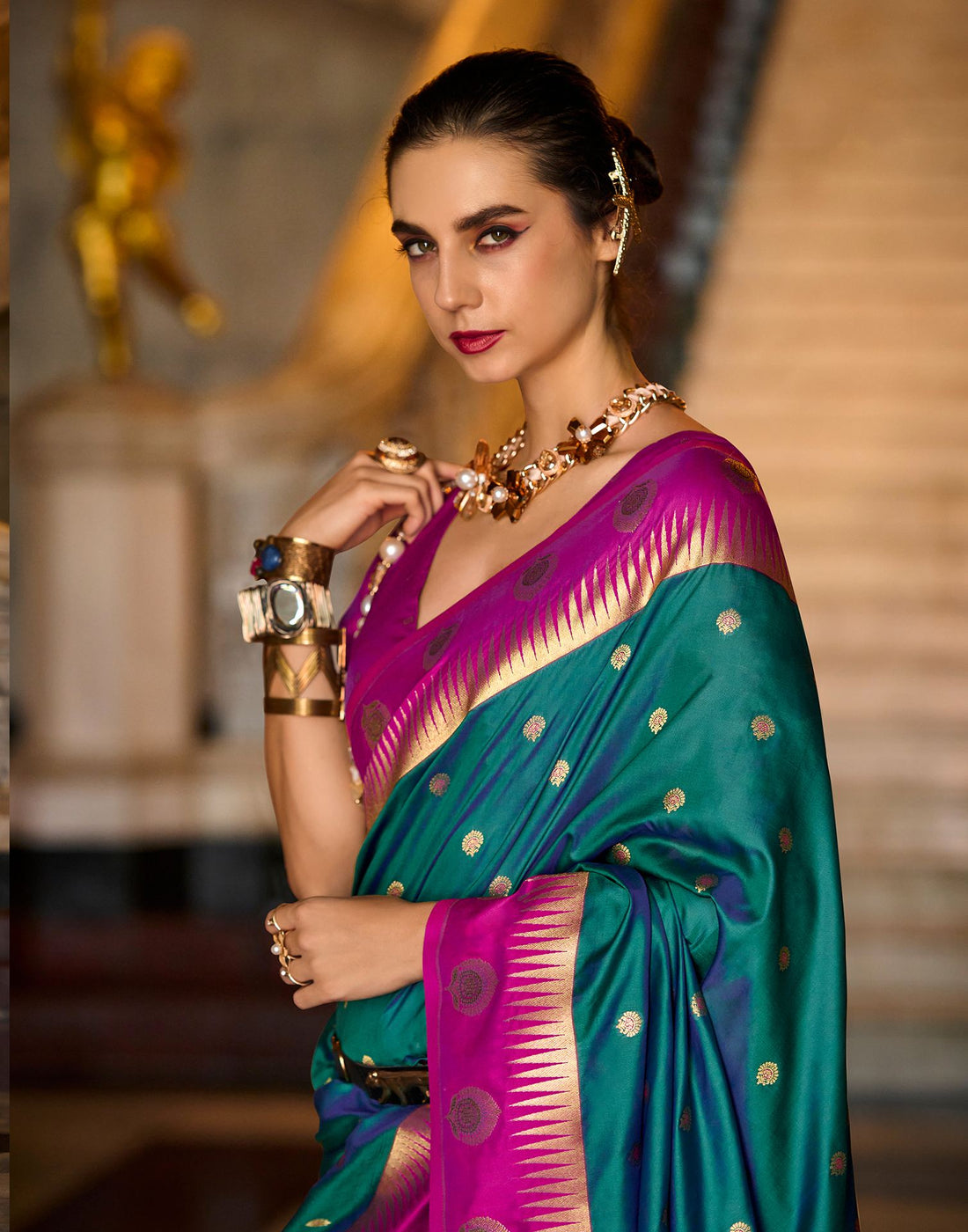 Rama Green Silk Woven Banarasi Saree