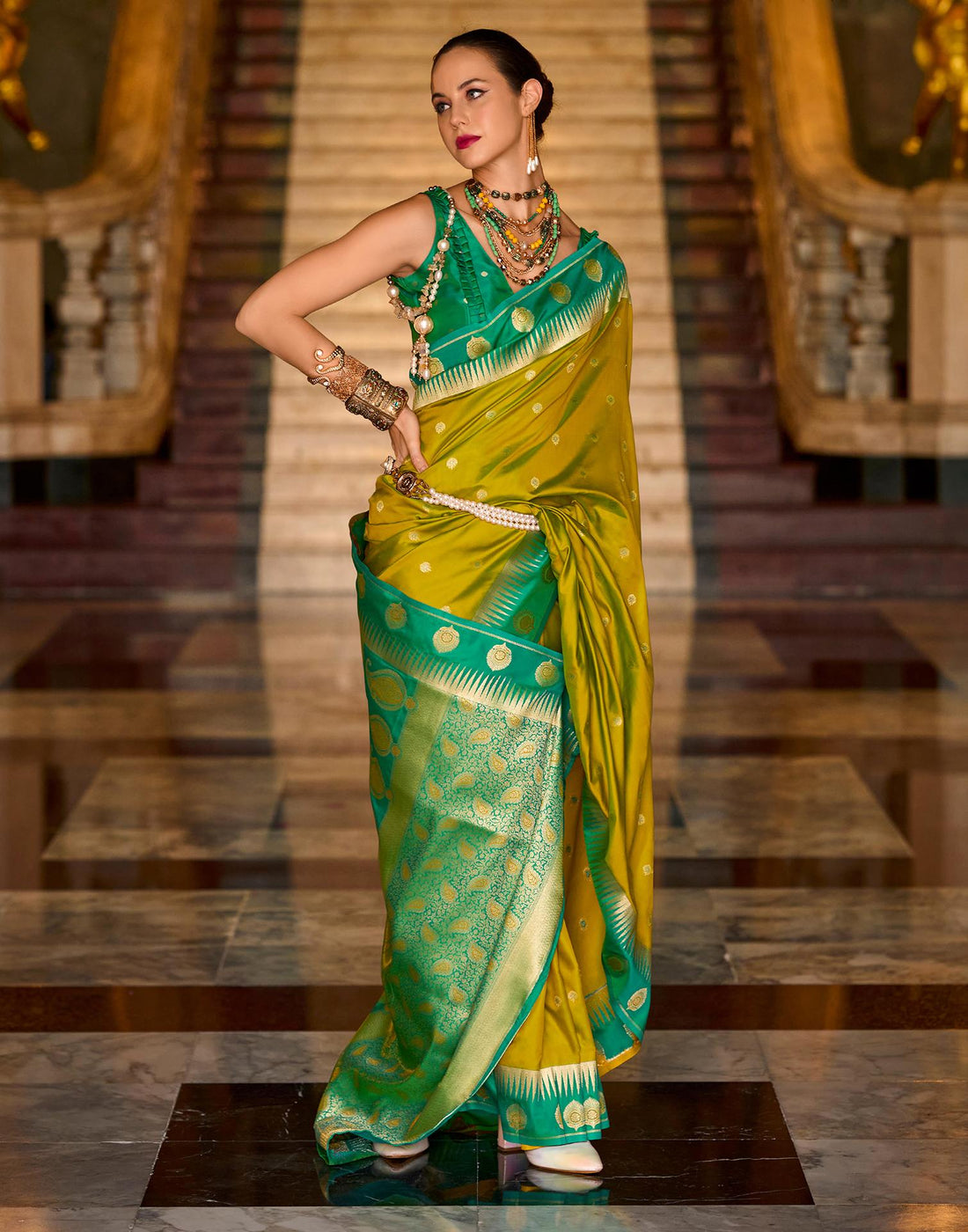 Mehandi Green Silk Woven Banarasi Saree