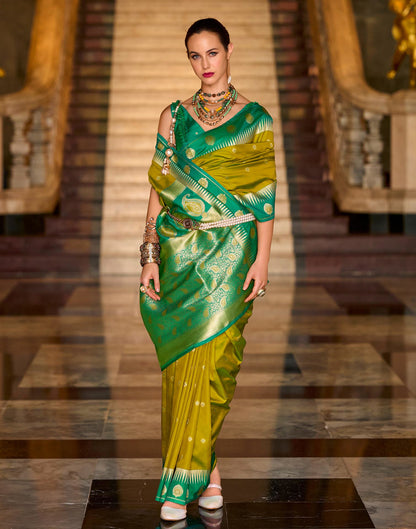 Mehandi Green Silk Woven Banarasi Saree