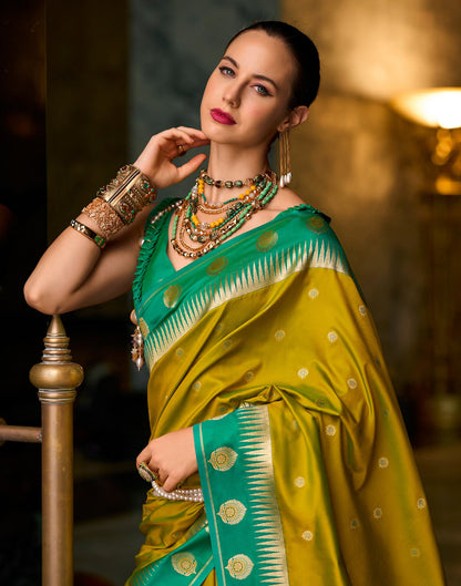 Mehandi Green Silk Woven Banarasi Saree