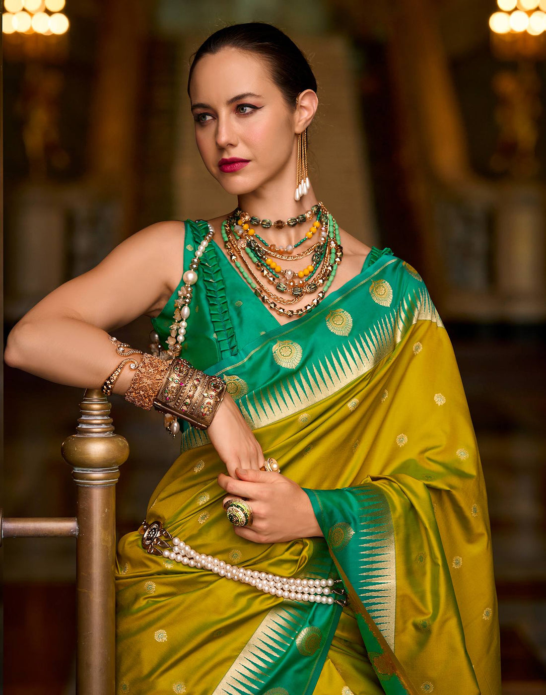 Mehandi Green Silk Woven Banarasi Saree