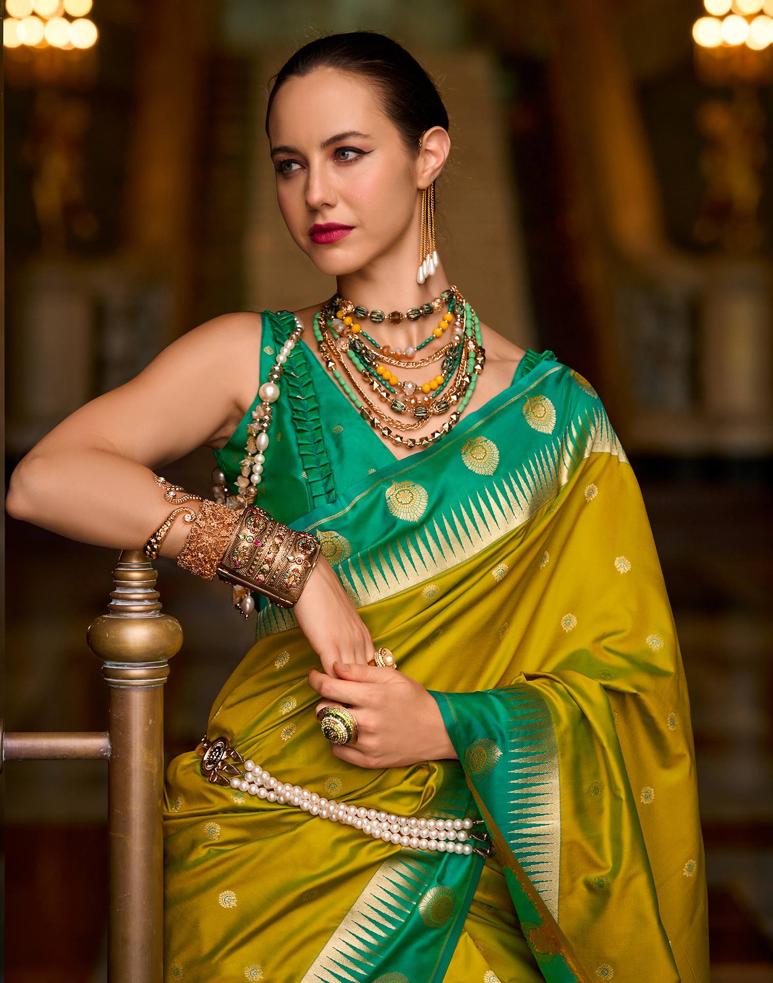 Mehandi Green Silk Woven Banarasi Saree