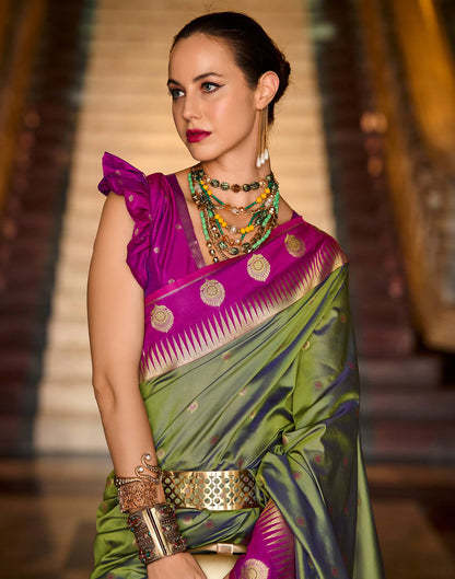 Olive Green Silk Woven Banarasi Saree