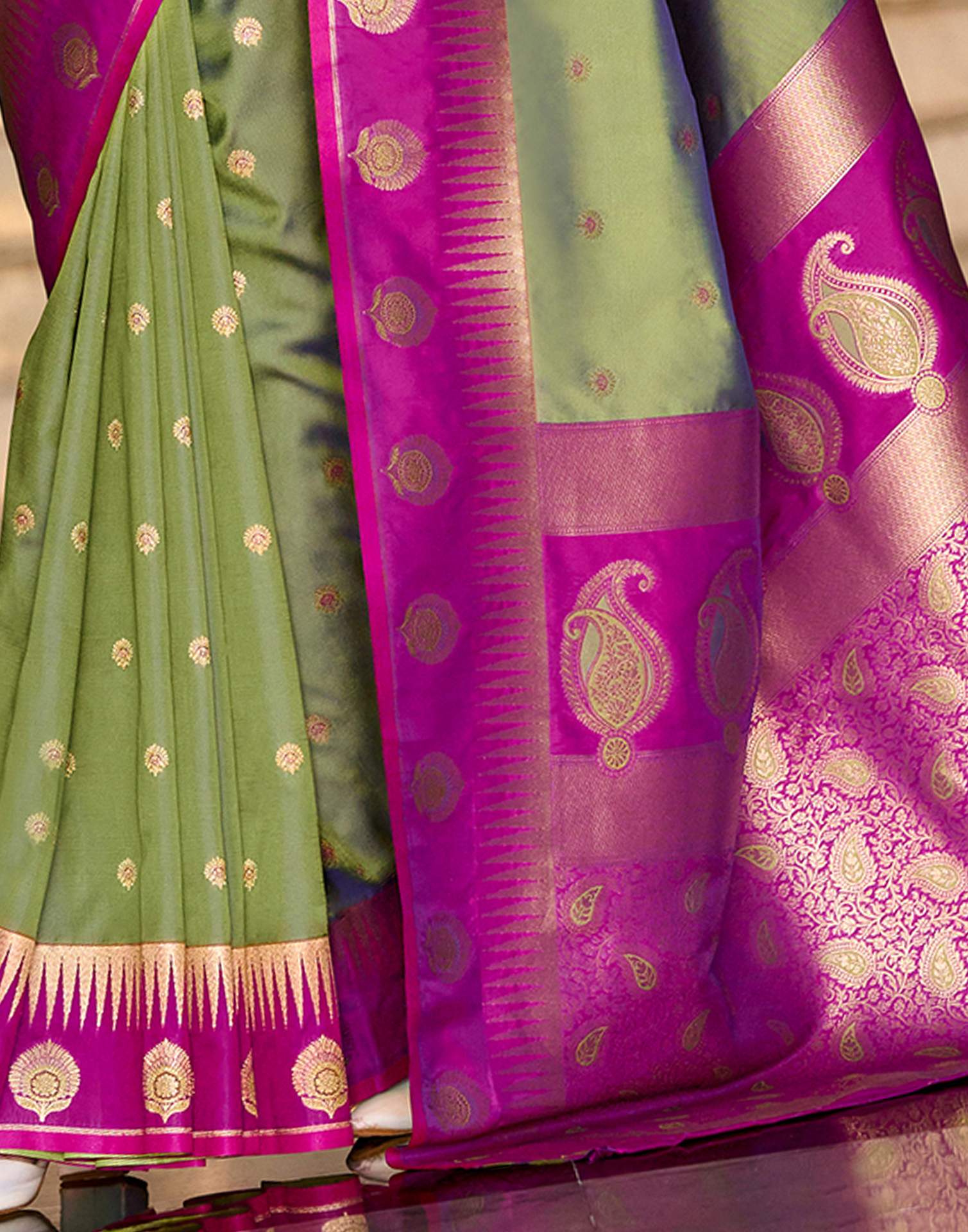 Olive Green Silk Woven Banarasi Saree