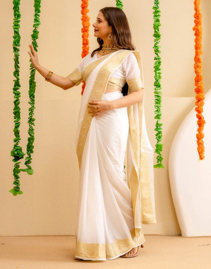 Off White Chiffon Woven Kanjivaram Saree