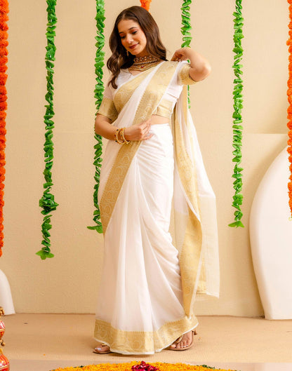 Off White Chiffon Woven Kanjivaram Saree