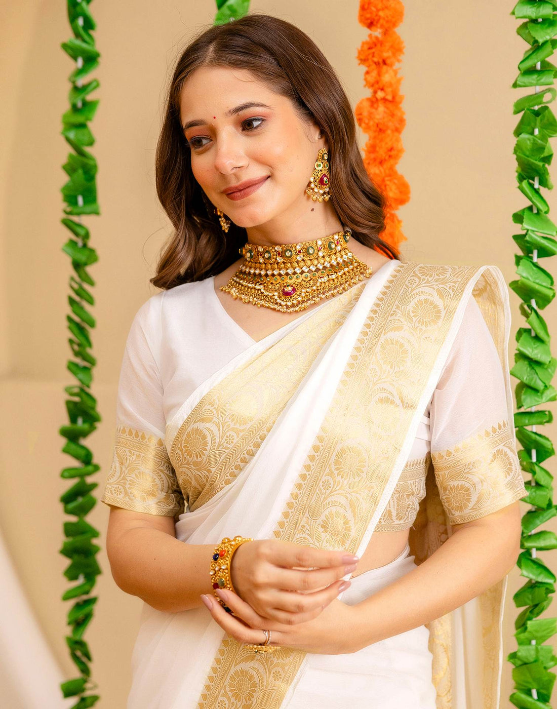 Off White Chiffon Woven Kanjivaram Saree