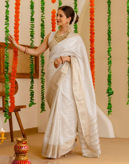 Off White Silk Woven Kanjivaram Saree